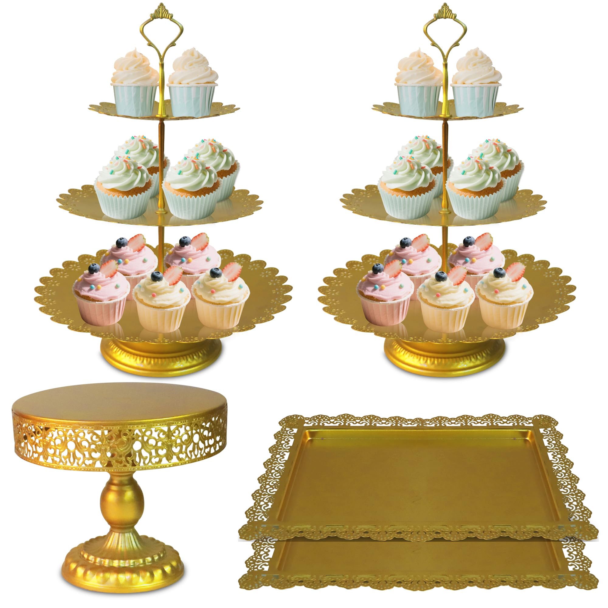 Gold Cake Stands Set, 5pcs Metal Tiered Cupcake Diaplay Stand Serving Platter for Dessert Table, Dessert Candy Fruit Tray for Wedding Baby Shower Birthday Party