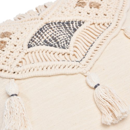 Bloomingville Hand-Woven Cotton and Jute Macramé Tassels Pillow, 16" L x 16" W x 2" H, Multicolor