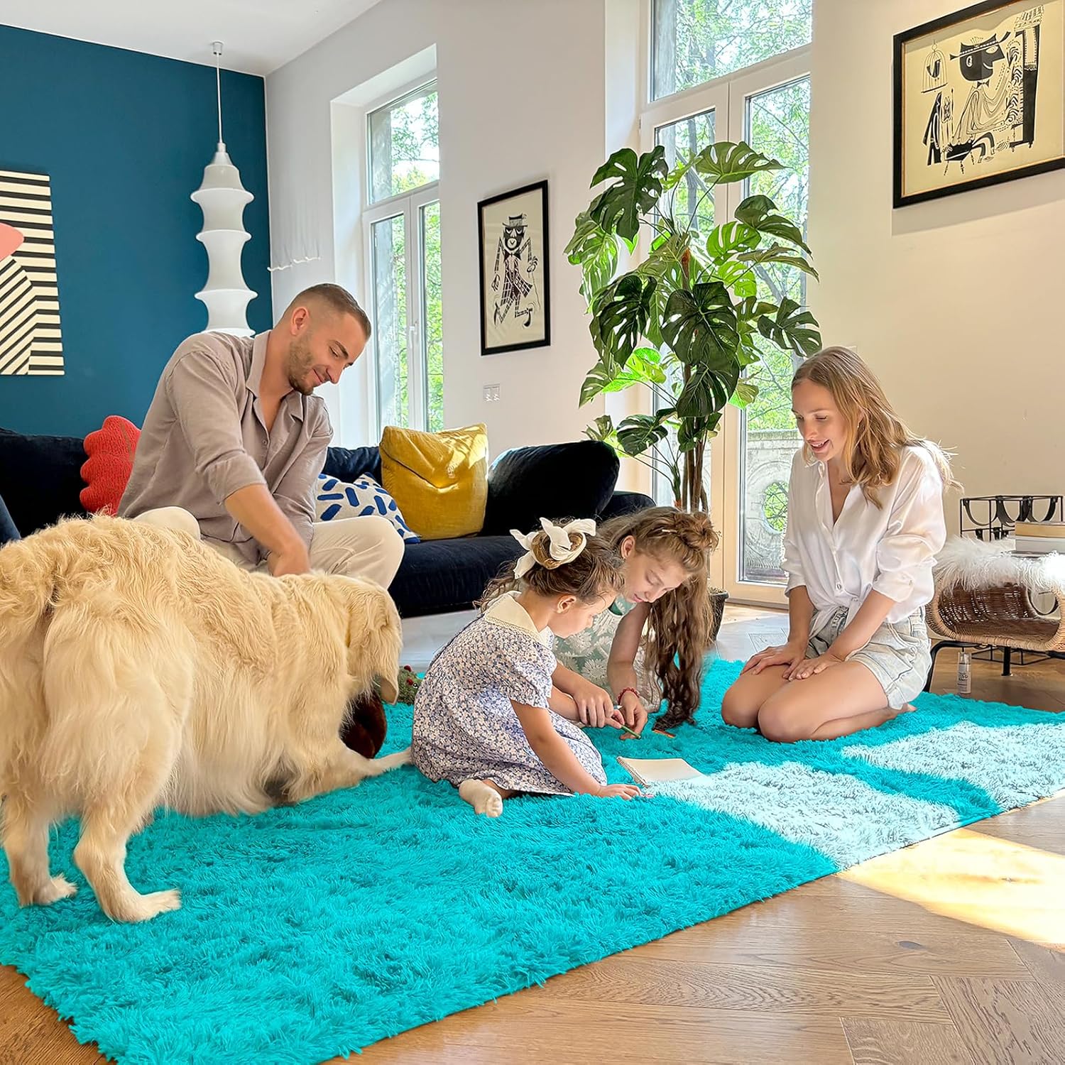 OLANLY Runner Rugs - Soft Fluffy Machine Washable 2x6 for Hallway, Bedroom, Living Room | Teal Blue Decor