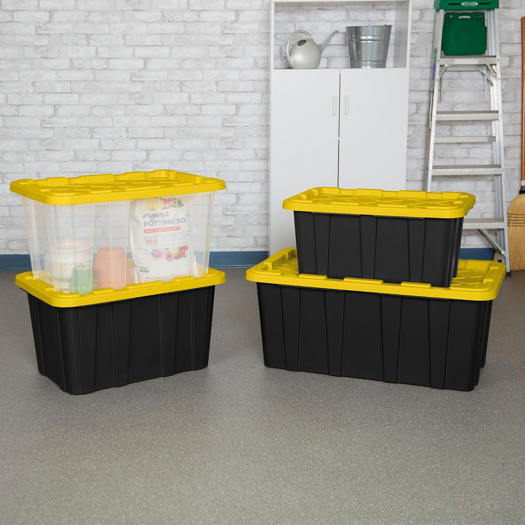 Sterilite 27 Gallon Industrial Storage Box - Heavy-Duty Plastic Container Bins with Lids | 4-Pack, Yellow