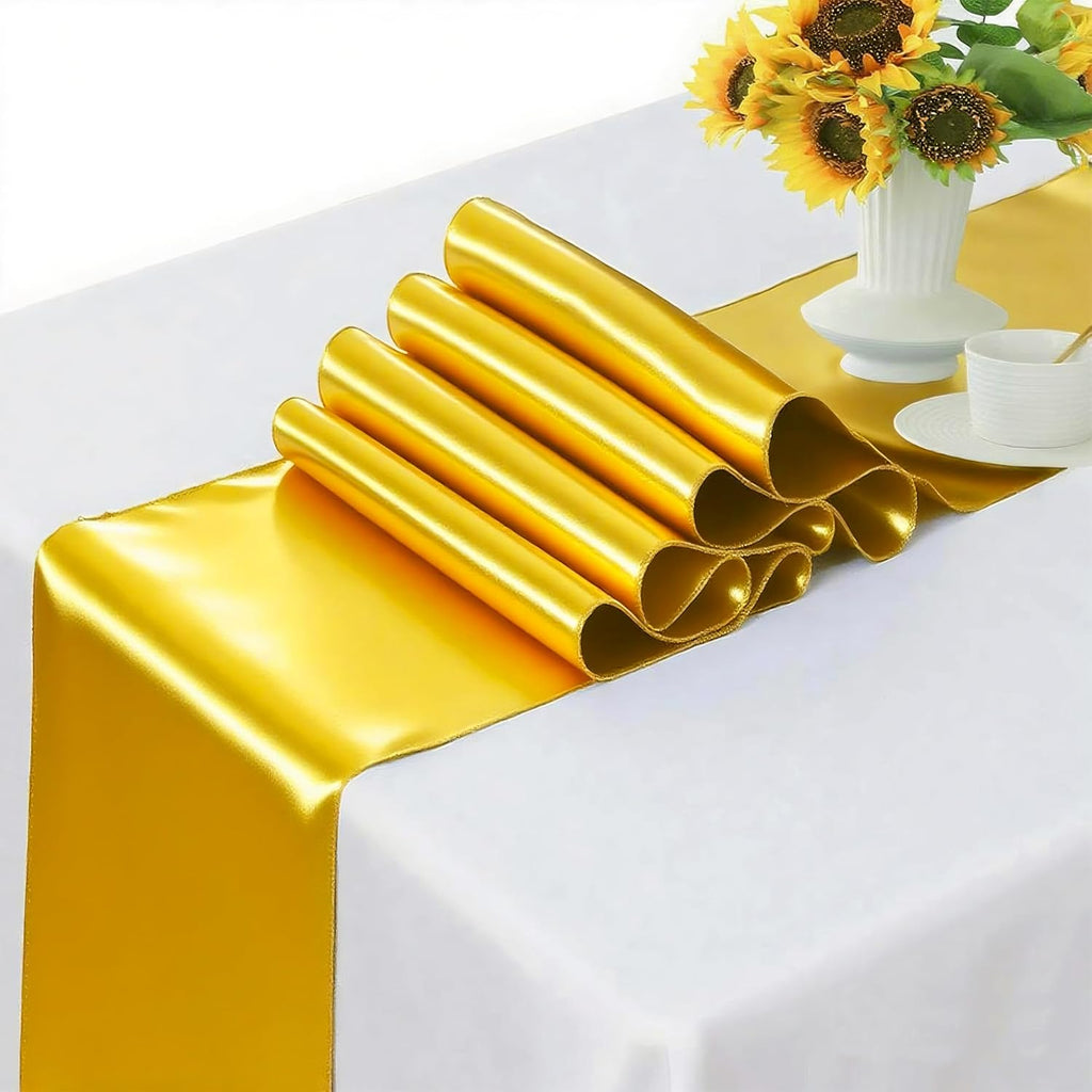 Skiennix Wedding Satin Chair Sashes - Elegant Gold Bows for Events | 7x108 Inch, Pack of 50