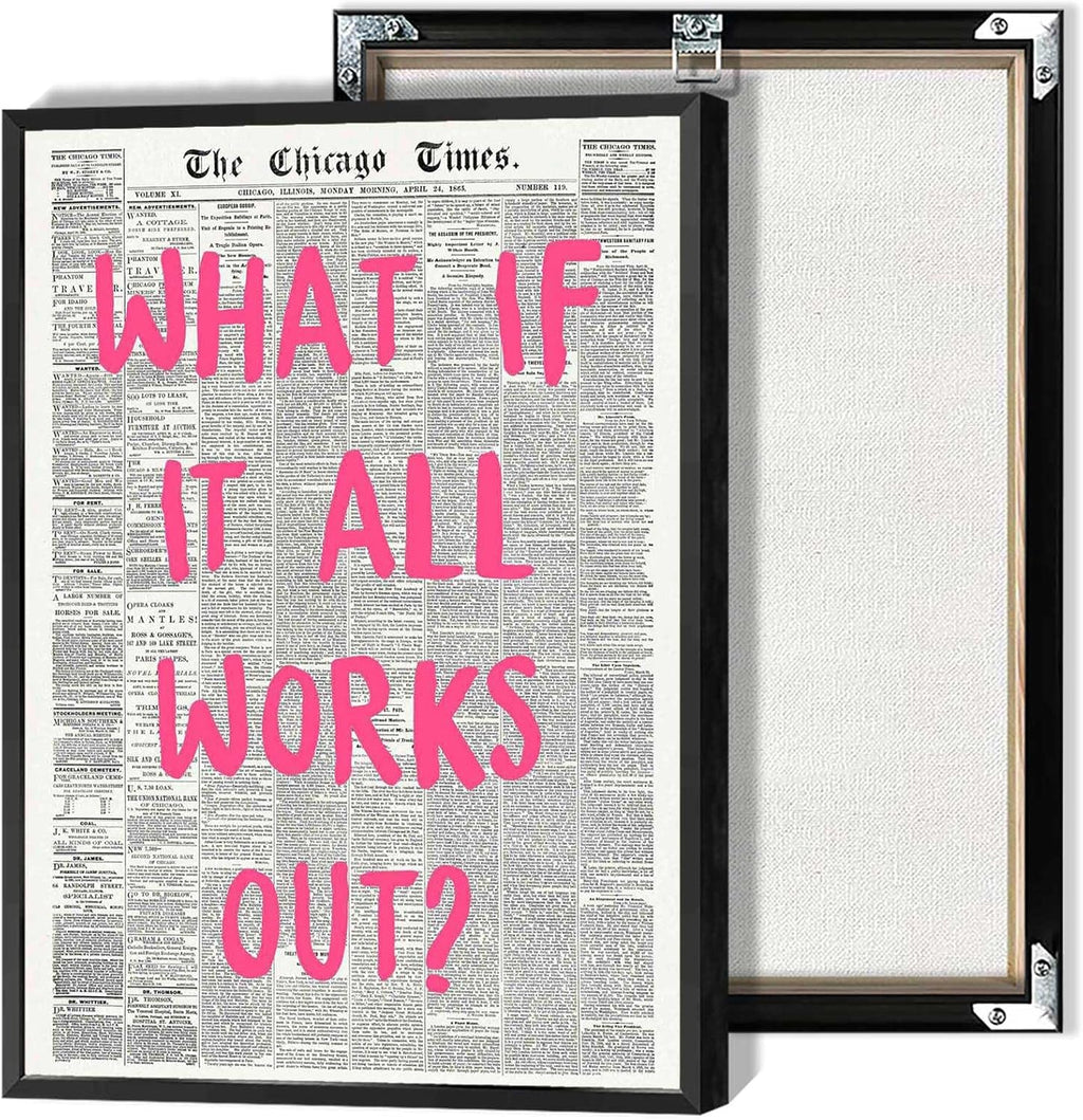 Positive Affirming Quote Poster | What If It All Works Out | Retro Pink Canvas Wall Art 16x24in