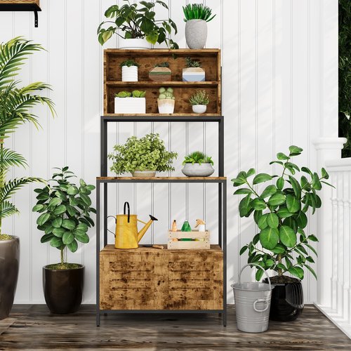 Garvee Bakers Rack with Storage Cabinet, 68" Industrial 6-Tier Kitchen Storage Shelf with Cabinet,Microwave Stand,Shelves,Freestanding Coffee Bar for Pots, Spices & Kitchen Essentials