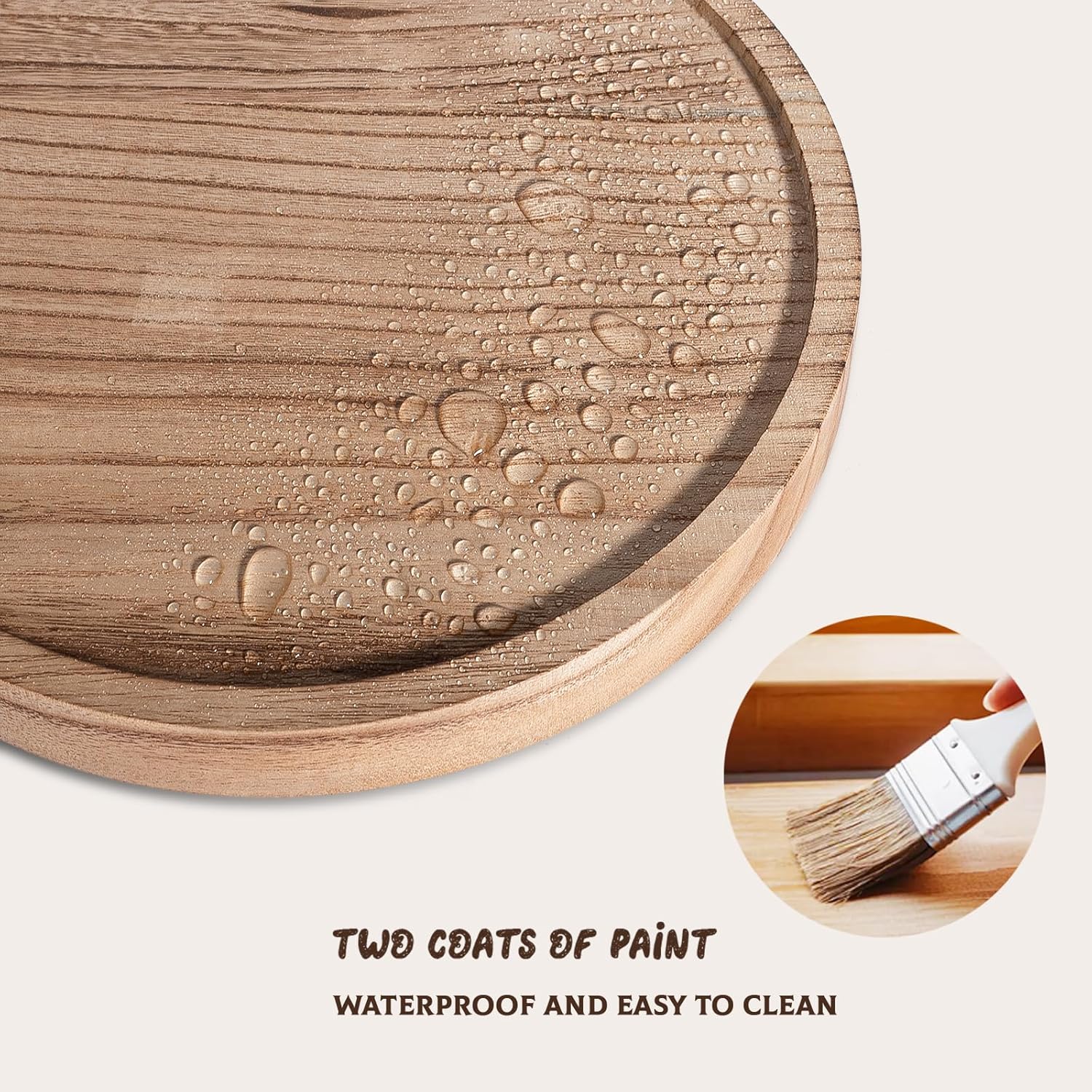 Skiennix Round Decorative Wooden Tray - Farmhouse Bathroom Counter Organizer for Soap, Perfume, Candle | 10" - Brown