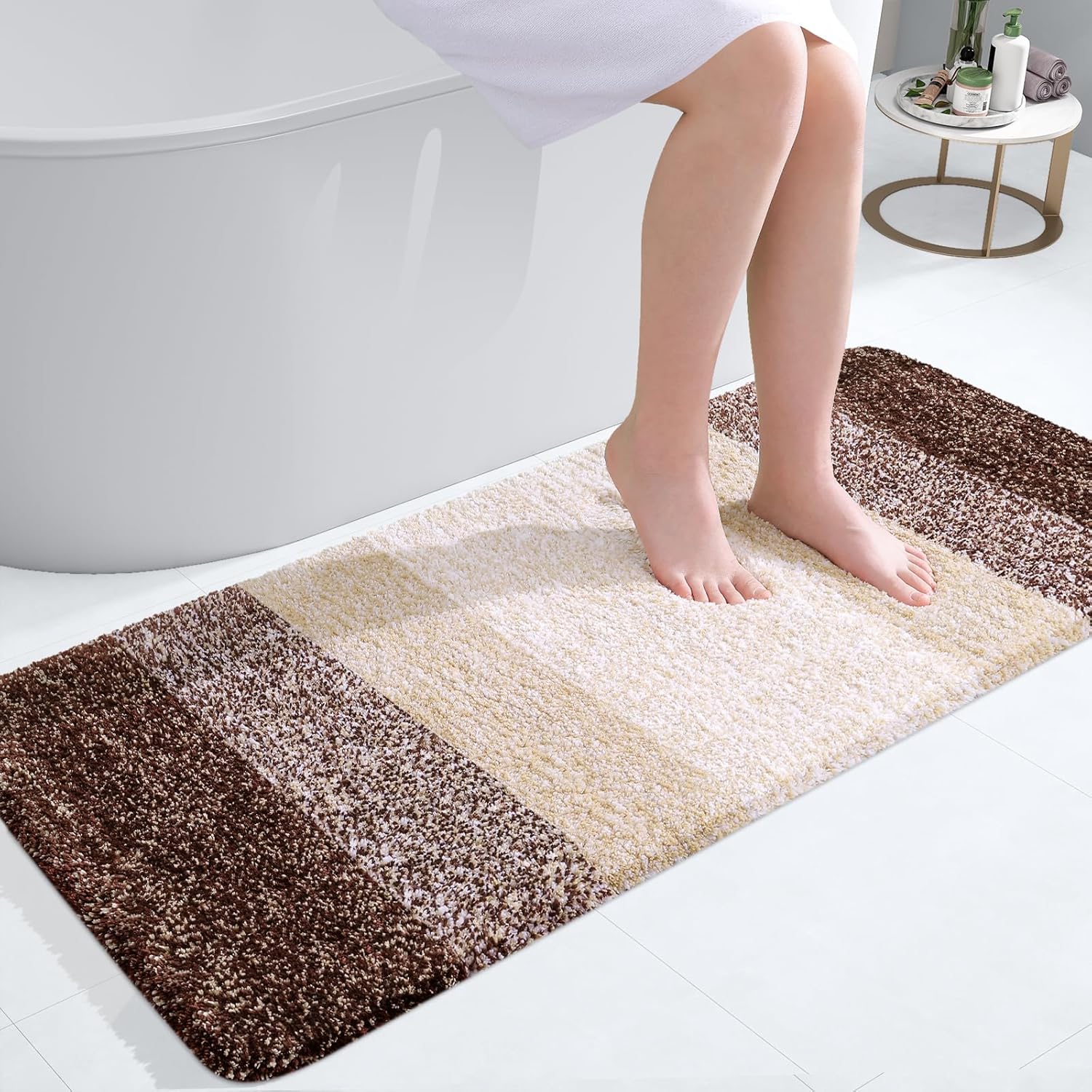 OLANLY Bathroom Runner Rug - Extra Soft Microfiber Mat with Rubber Backing | Quick Dry, Washable, 40x20, Brown