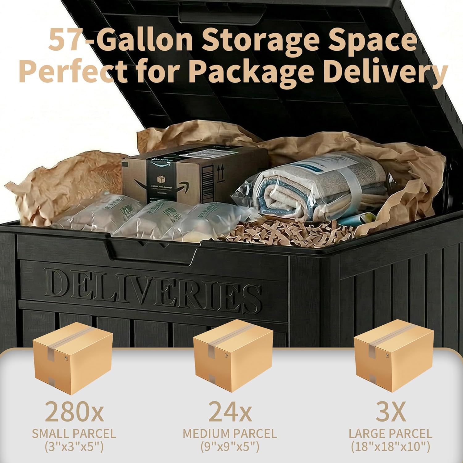 Skiennix Lockable Package Delivery Box - Waterproof Resin Outdoor Storage (57 Gallon, Black)