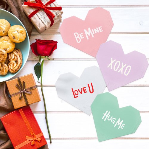 100 pcs Valentines Heart Shaped Napkins, Valentine's Day Cocktail Party Supplies, Heart Napkins for Kids Classroom Decor