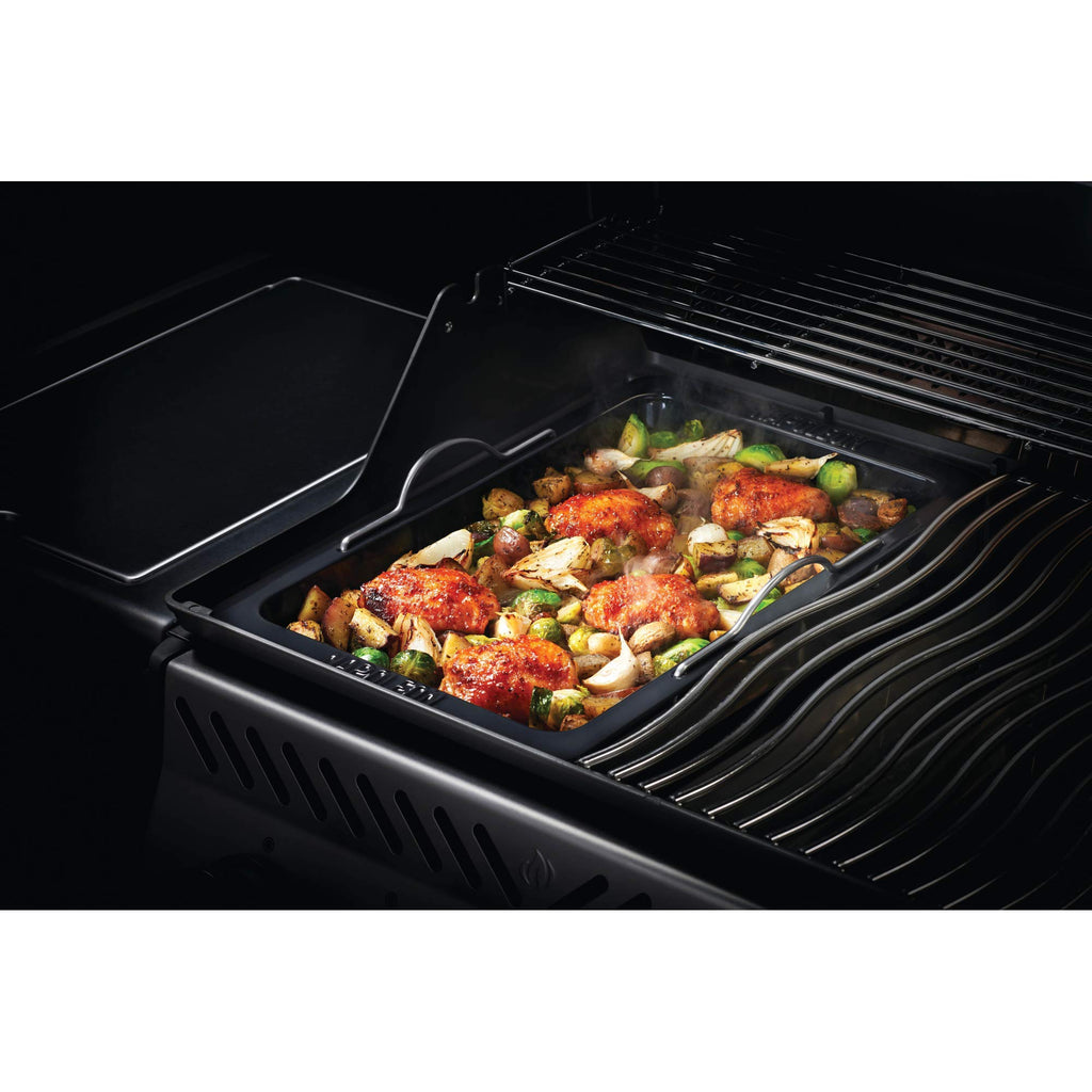 Napoleon Grill Roasting Pan - Porcelain Enameled, Drop-in Roasting Pan, 17.75 in x 28.6 in, Fits Prestige/Prestige PRO/Rogue Grills, Retractable Handles
