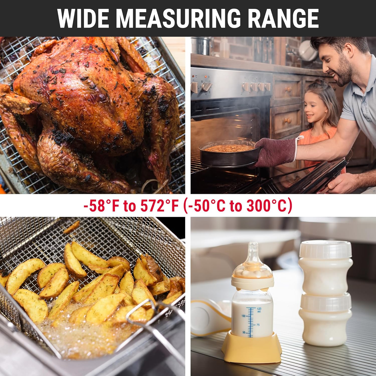 TempPro TP03B Digital Meat Thermometer - Instant Read with Backlight for Cooking, BBQ & More