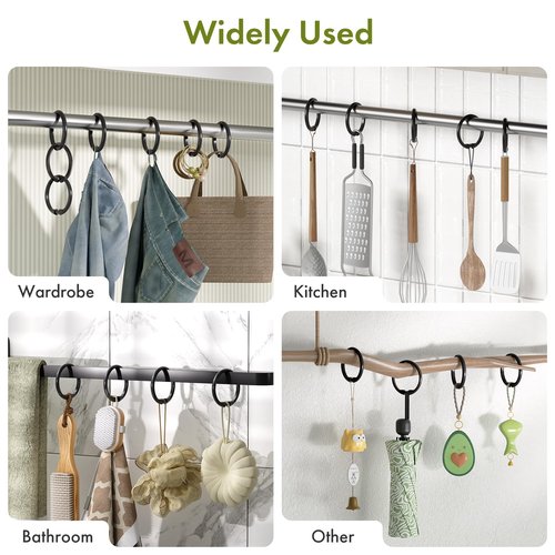 Amazer Shower Curtain Hooks Rings, 24 Pcs Black Shower Curtain Hooks, O Shape Shower Curtain Rings, Easy to Snap Closure Plastic Shower Hooks for Shower Curtain and Liner Bathroom