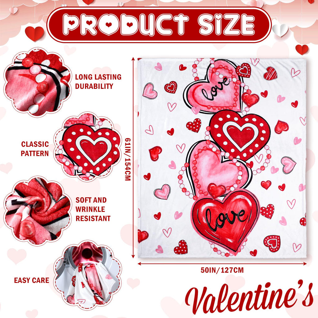 Buryeah 50'' x 60'' Throw Blanket Plush Warm Christmas Winter Decor for Sofa Couch Bed(50 x 60 Inch,Valentine Heart)