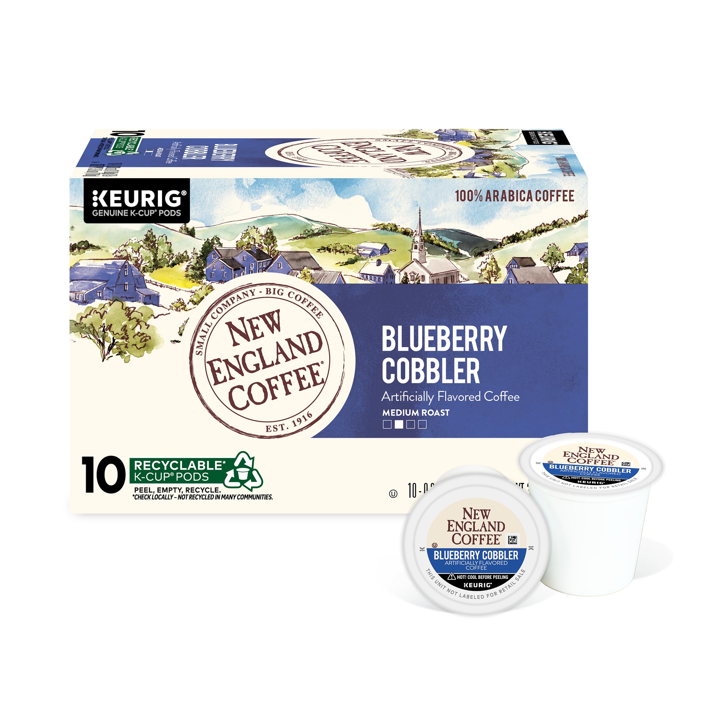 New England Coffee Single Serve Pods, Blueberry Cobbler Medium Roast 10 Count (Pack of 1)