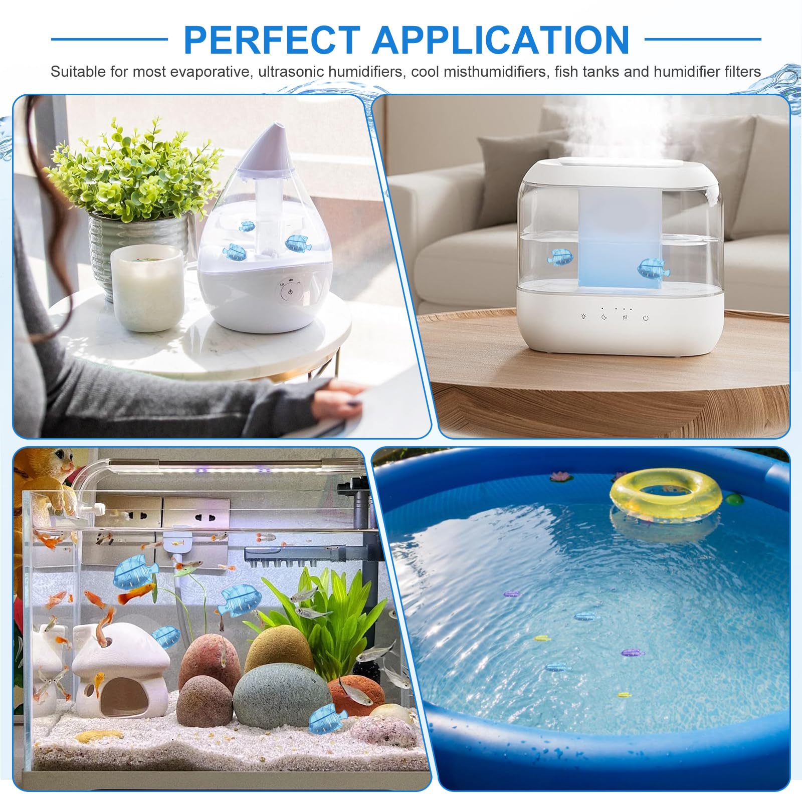 10PC Humidifier Cleaner Fish Universal Humidifier Tank Cleaner Works in All humidifiers and Fish Tanks Purifies Water, Prevent Hard Water Build-Up,Demineralization Cleaner(Blue Yellow Purple)