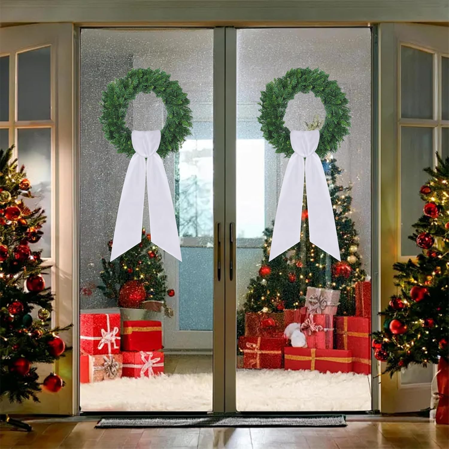 RunNico Wreath Sash - 4 Pack 4.5" W x 56.3" L | White Blank Embroidered Holiday Decor for Front Door