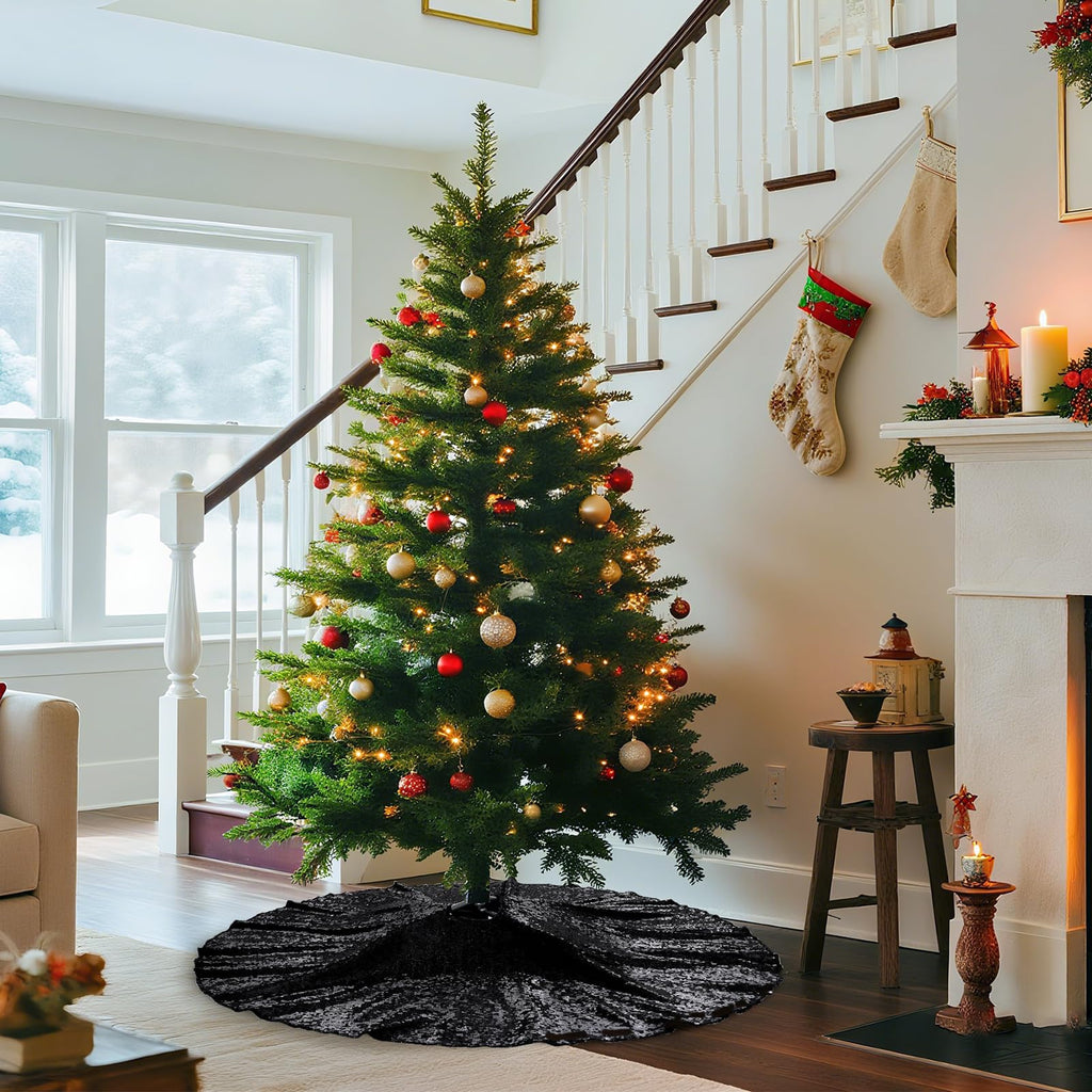 Poise3EHome Black Christmas Tree Skirt, 36 Inch Sparkle Sequin Mat for 6ft Tree Halloween Xmas Party Decor