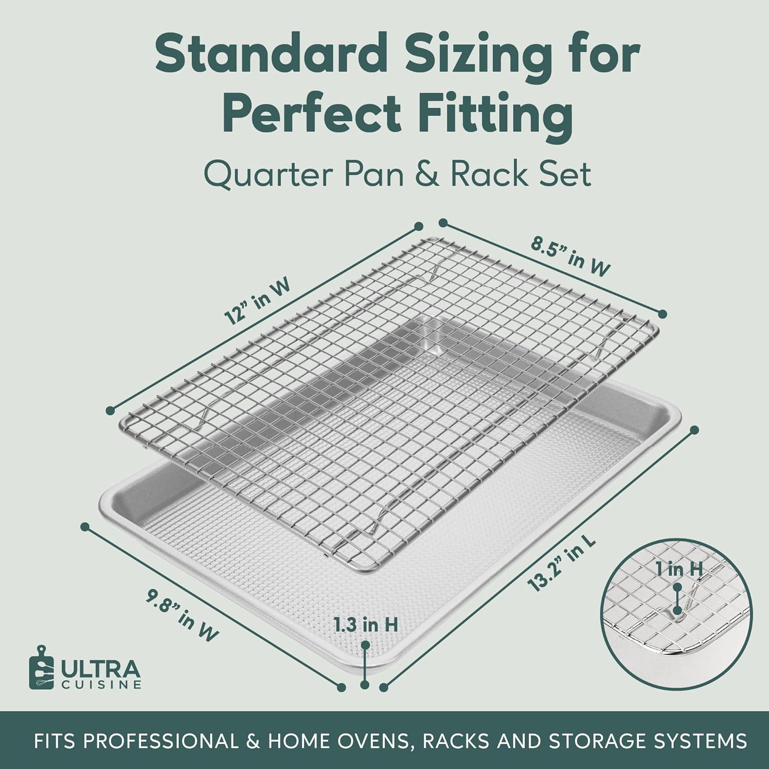 Ultra Cuisine Quarter Sheet Pan Set - Premium Aluminum Baking Sheet & Stainless Steel Rack | Commercial Quality (Pack of 2)