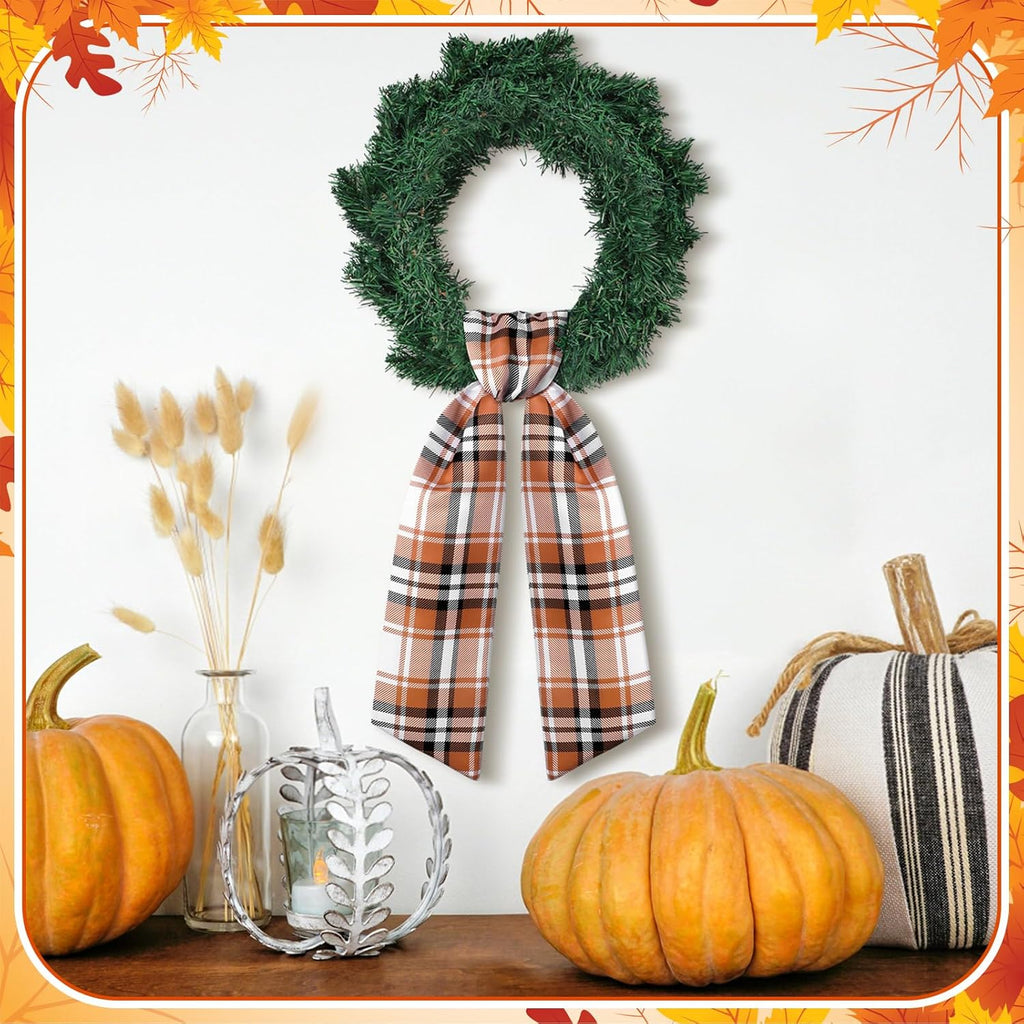 VitalCozy Fall Plaid Wreath Sash - Elegant Satin Ribbon for Monogrammed Decor | Indoor/Outdoor Use