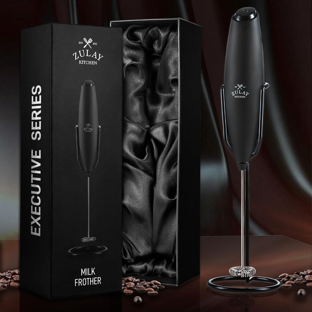 Zulay Kitchen Milk Frother Wand - Upgraded Stand for Perfect Foam - Ideal Gift for Coffee Lovers