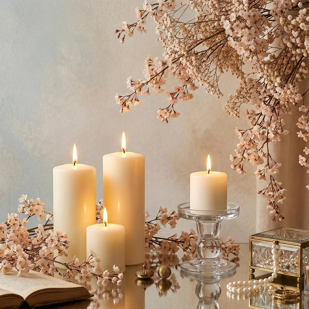 Okllen Glass Candle Holders Set of 6 - Clear Crystal Pillar & Tealight Holders for Home Decor & Weddings