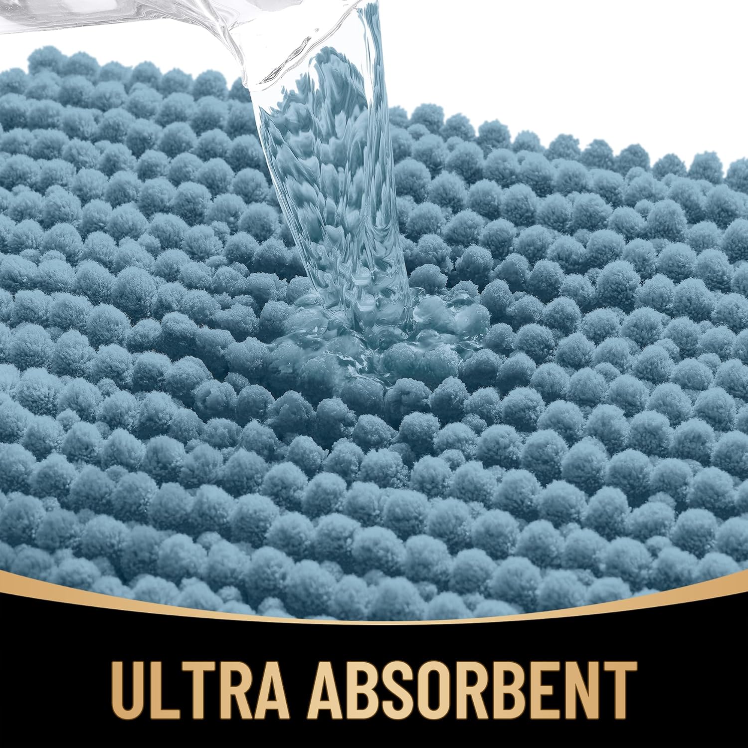 OLANLY Bath Rugs - Extra Soft Chenille, Absorbent & Non-Slip - 24x16 Inches, Airy Blue