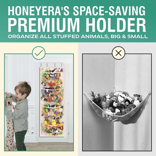 Honeyera Stuffed Animal Storage - Patented Over Door Organizer for Plush Toys | Large Hanging Net for Kids