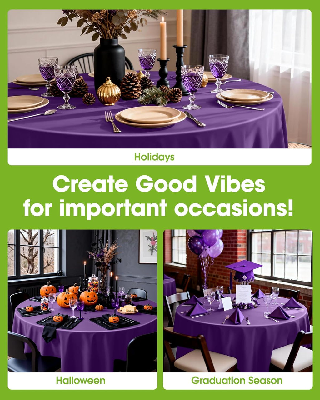 Pureegg Disposable Plastic Table Cloths - 84'' Round, Leakproof & Sturdy, Purple | 8 Pack for Graduation 2026