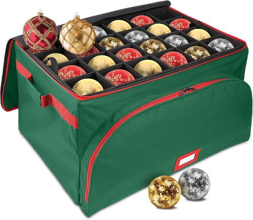 HOLDN’ STORAGE Christmas Ornament Storage Container - Holds Up to 72 4-Inch Ornaments | Durable 600D Fabric, Adjustable Dividers, Green