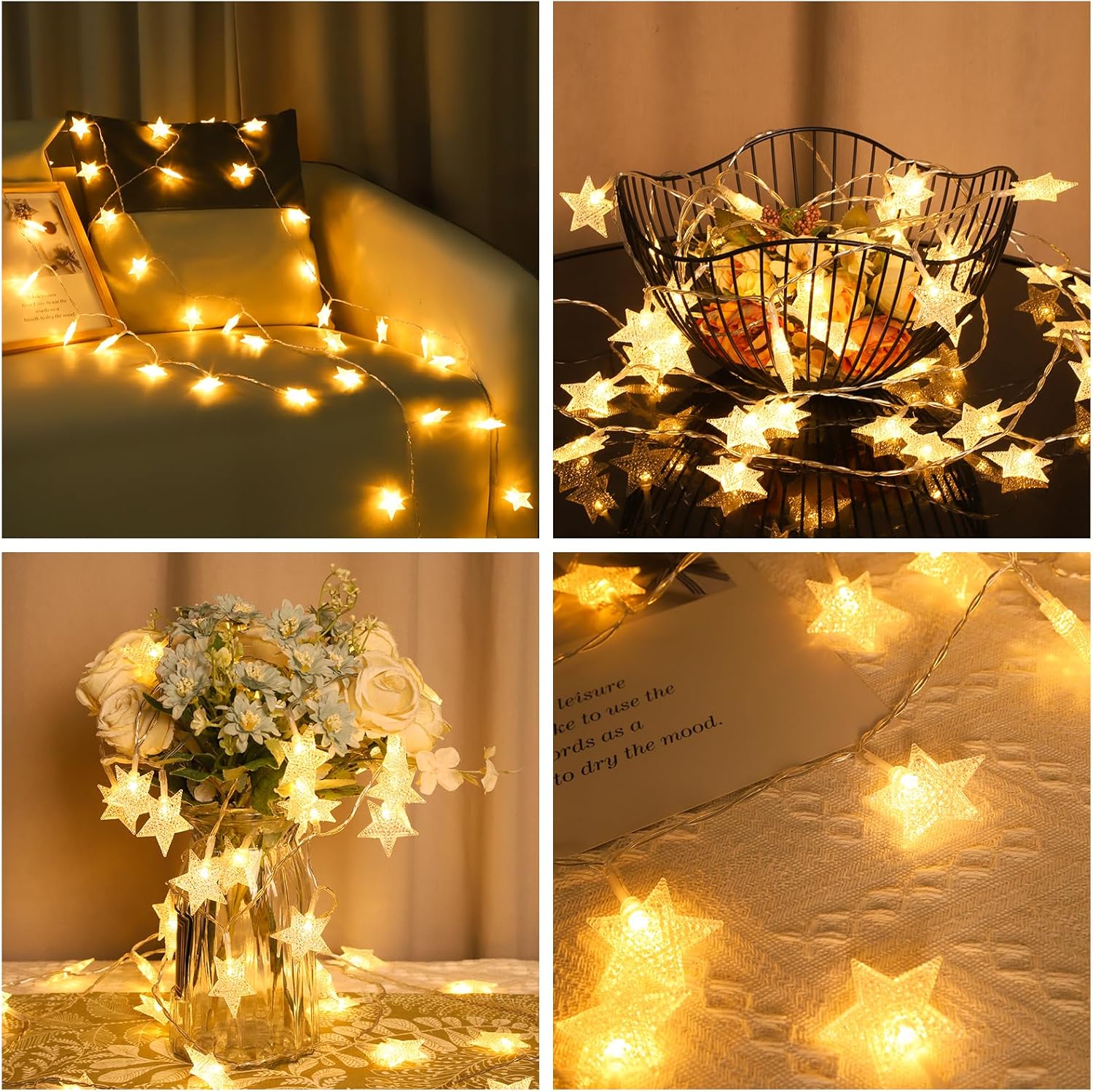 Skiennix 33ft Star String Lights - 100 LED Waterproof Fairy Lights with Remote Control | Warm White Decor