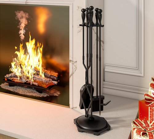 Fire Beauty Fireplace Tools Set 5 Pieces Wrought Iron Fire Tool Set for Outdoor/Indoor Fireplace Accessories Set