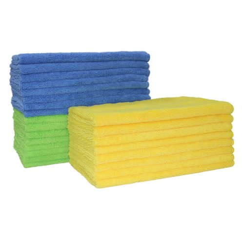 POLYTE Microfiber Cleaning Towel (16x24 in, 18 Pack, Blue,Green,Yellow)