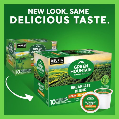 Green Mountain Coffee Roasters Decaf Breakfast Blend K-Cup Pods - Light Roast, 60 Count (6 Packs of 10)