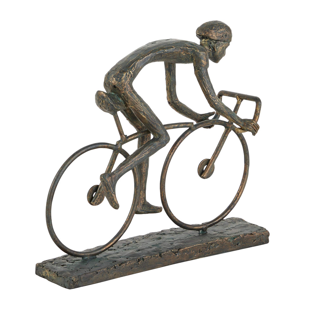 Deco 79 Polystone People Decorative Sculpture Home Decor Statue with Bike, Accent Figurine 9" x 3" x 8", Bronze