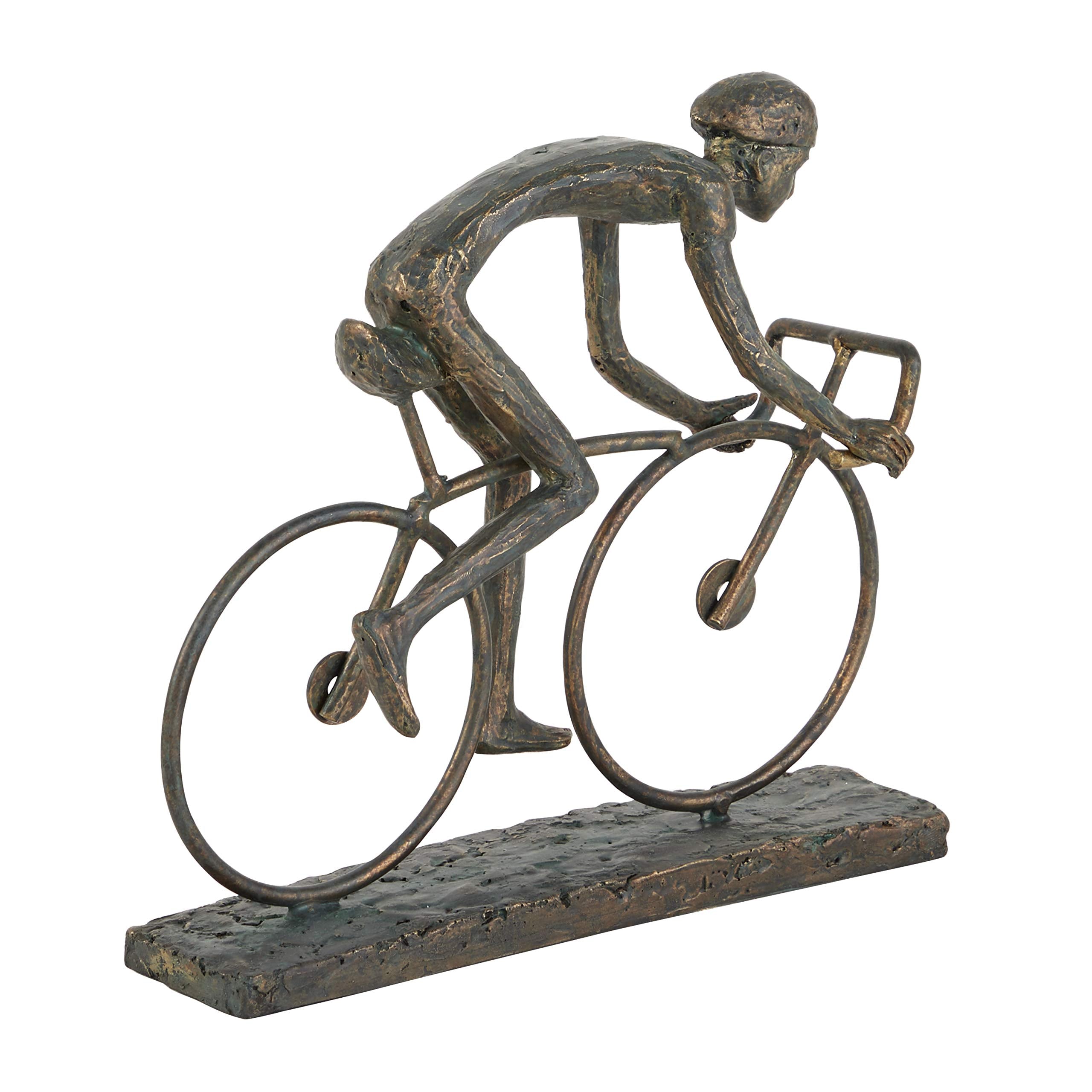 Deco 79 Polystone People Decorative Sculpture Home Decor Statue with Bike, Accent Figurine 9" x 3" x 8", Bronze
