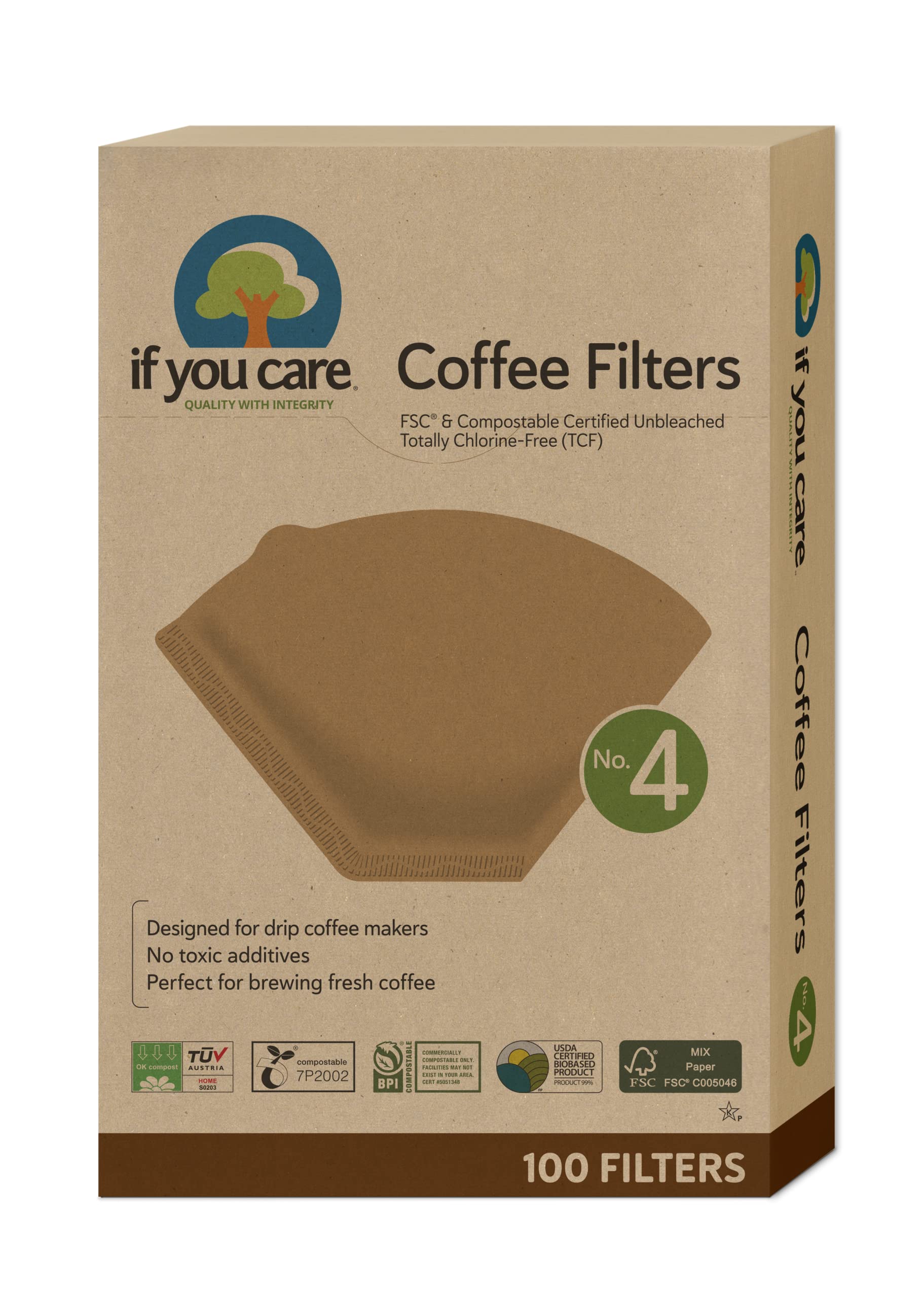 If You Care # 4 Cone Shaped Unbleached All Natural Compostable Coffee Filters, 100 Count (Pack of 2), Chlorine Free