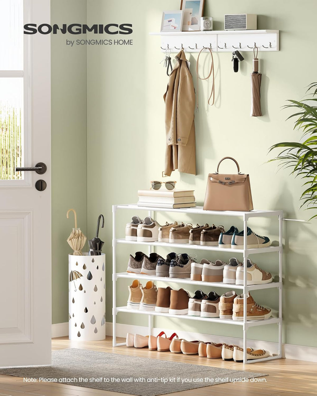 SONGMICS 4-Tier Shoe Rack - Stackable Metal Organizer for 20-25 Pairs | Pearl White, 11.8 x 36.2 x 29.1 Inches