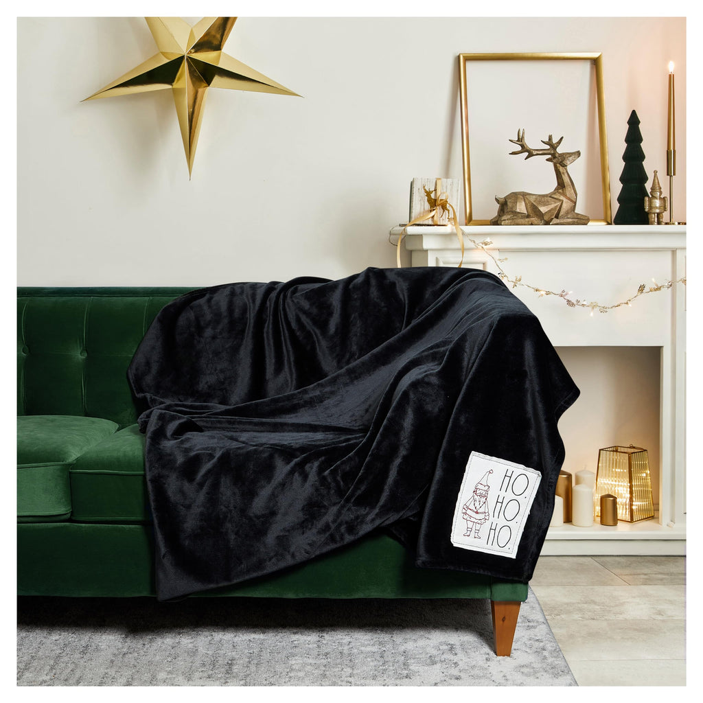 Rae Dunn Throw Blanket- Soft, Decorative Blankets for Bed or Couch, Cozy Throws for Sofa, Soft Plush Throw Embroidered HO. HO. HO., 50 inches x 70 inches