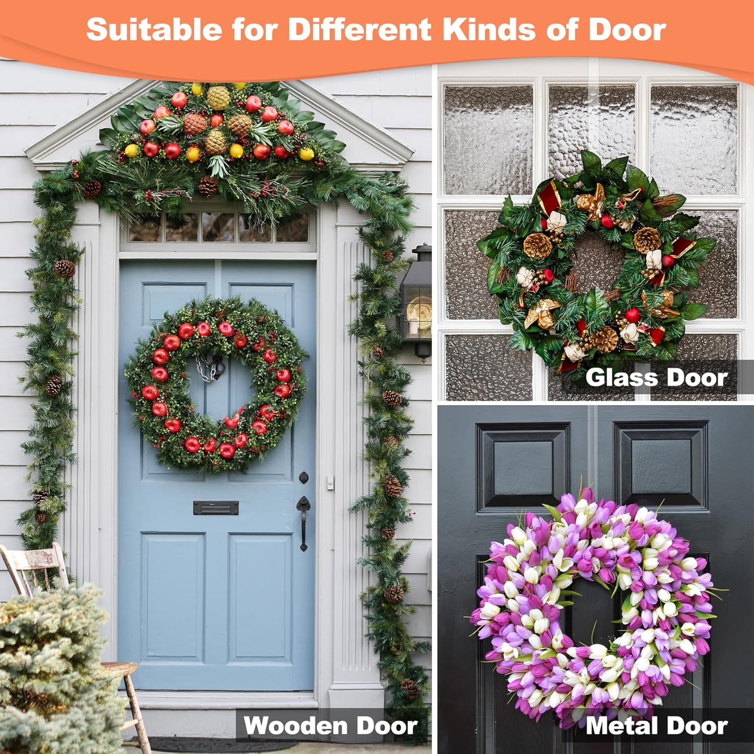 Skiennix 12" Clear Wreath Hanger - Non-Scratch Over The Door Hook for Slim Organizer Decor