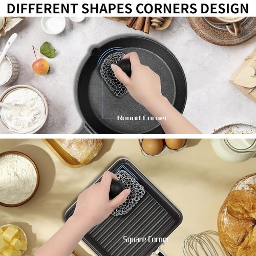 Cast Iron Cleaner - Upgraded 316 Chainmail Scrubber & Pan Scraper | Essential Cleaning Kit for Grill, Skillet & Dutch Oven
