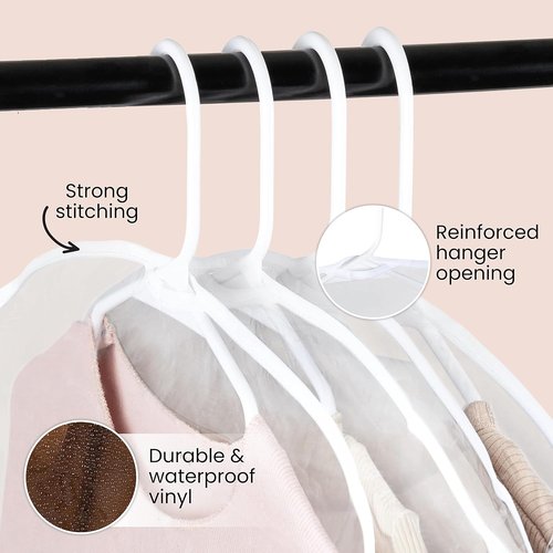 Handy Laundry Clear Vinyl Shoulder Covers - 16 Garment Protectors for Suits & Dresses | Dust-Free Storage