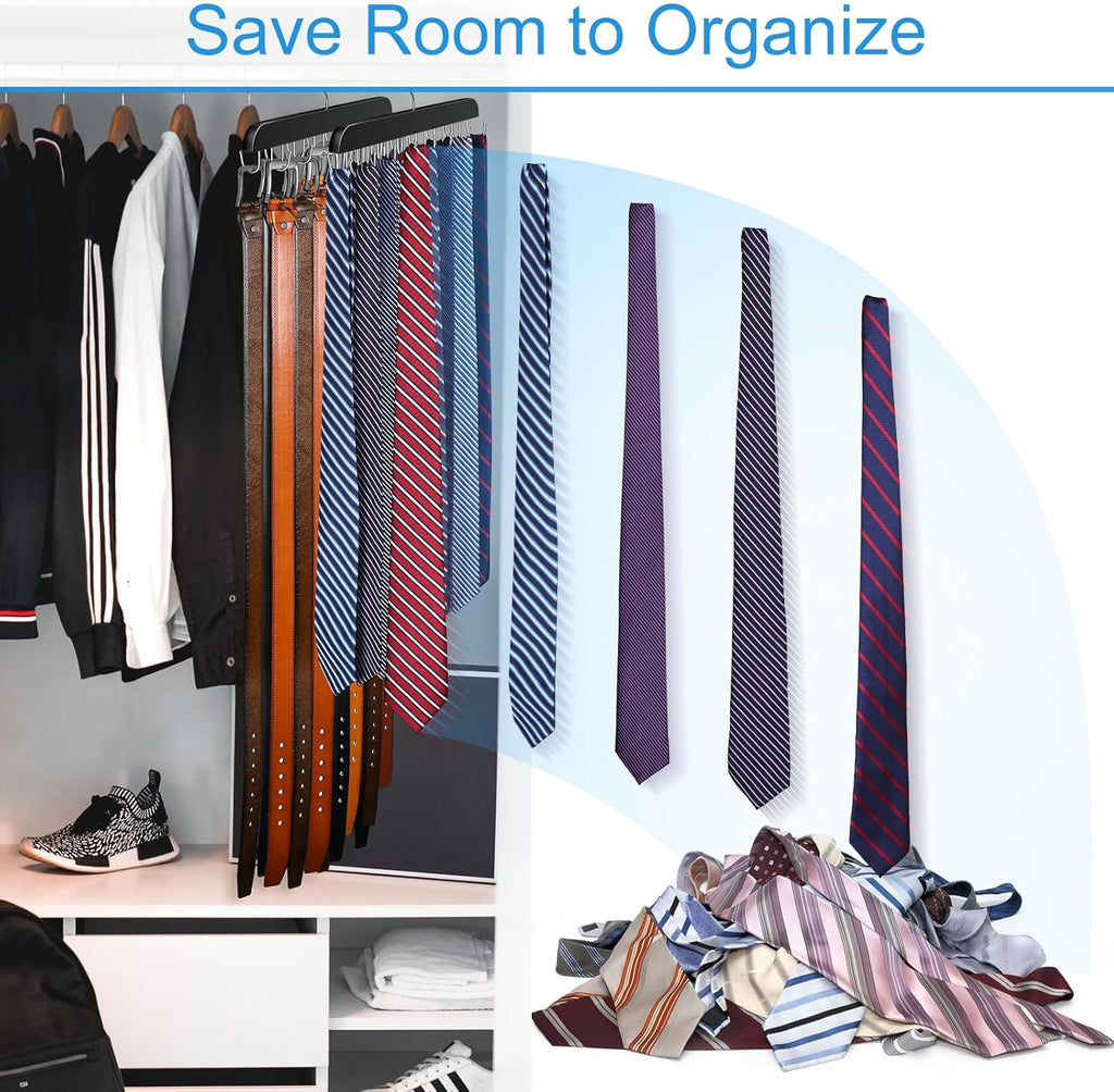 Skiennix Belt Hanger - Sturdy Wood Belt Rack Organizer with 14 Hooks | Max 42 Belts - Black