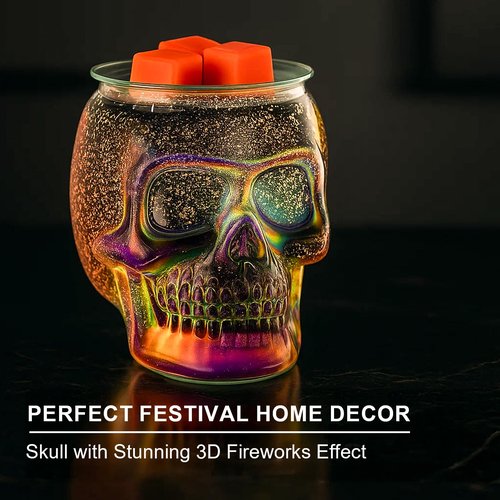 JOYOLO Wax Melt Warmer, Wax Warmer for Scented Wax with Light Bulb, Electric Skull Wax Burner, Halloween Fragrance Wax Melter for Home and Gifts (Rainbow Skull)