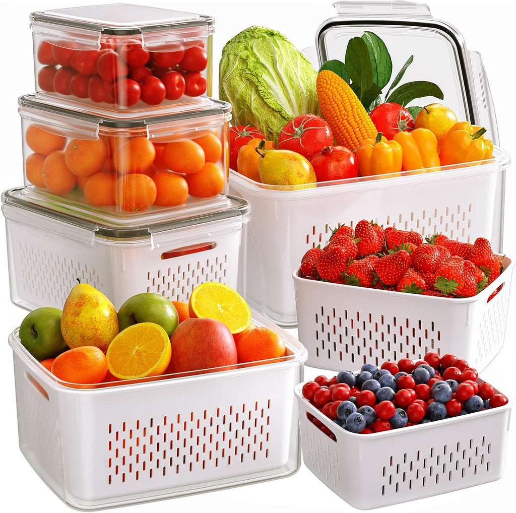 Skiennix 6 PCS Fruit Storage Containers - Leakproof Design with Removable Colanders | Keep Produce Fresh Longer