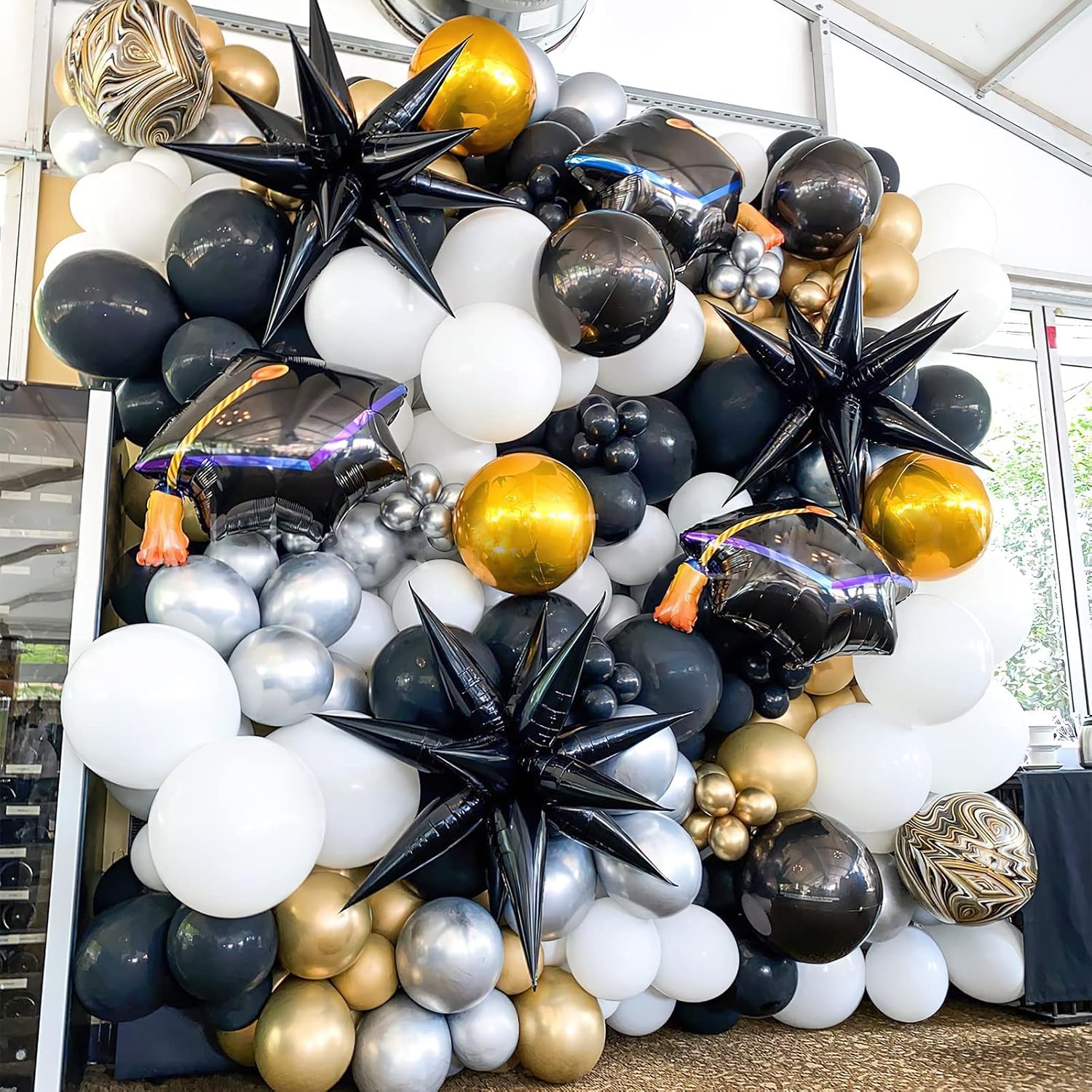 PartyWoo Black Star Foil Balloons - 6-Piece Set of 22-Inch Large Mylar Balloons for Space-Themed Celebrations
