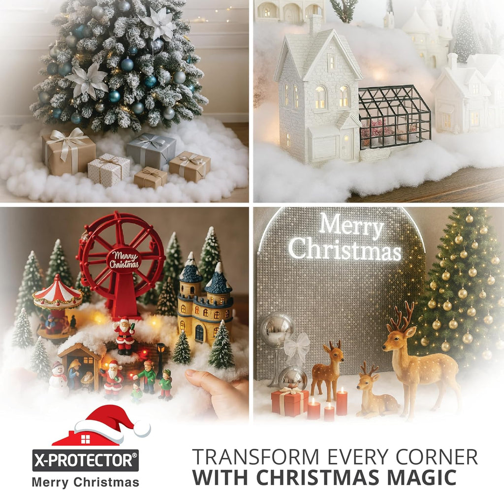 X-Protector Snow Blanket | 98.5"x31.5" Artificial Christmas Village Snow Sheet - Large White Faux Snow Mat