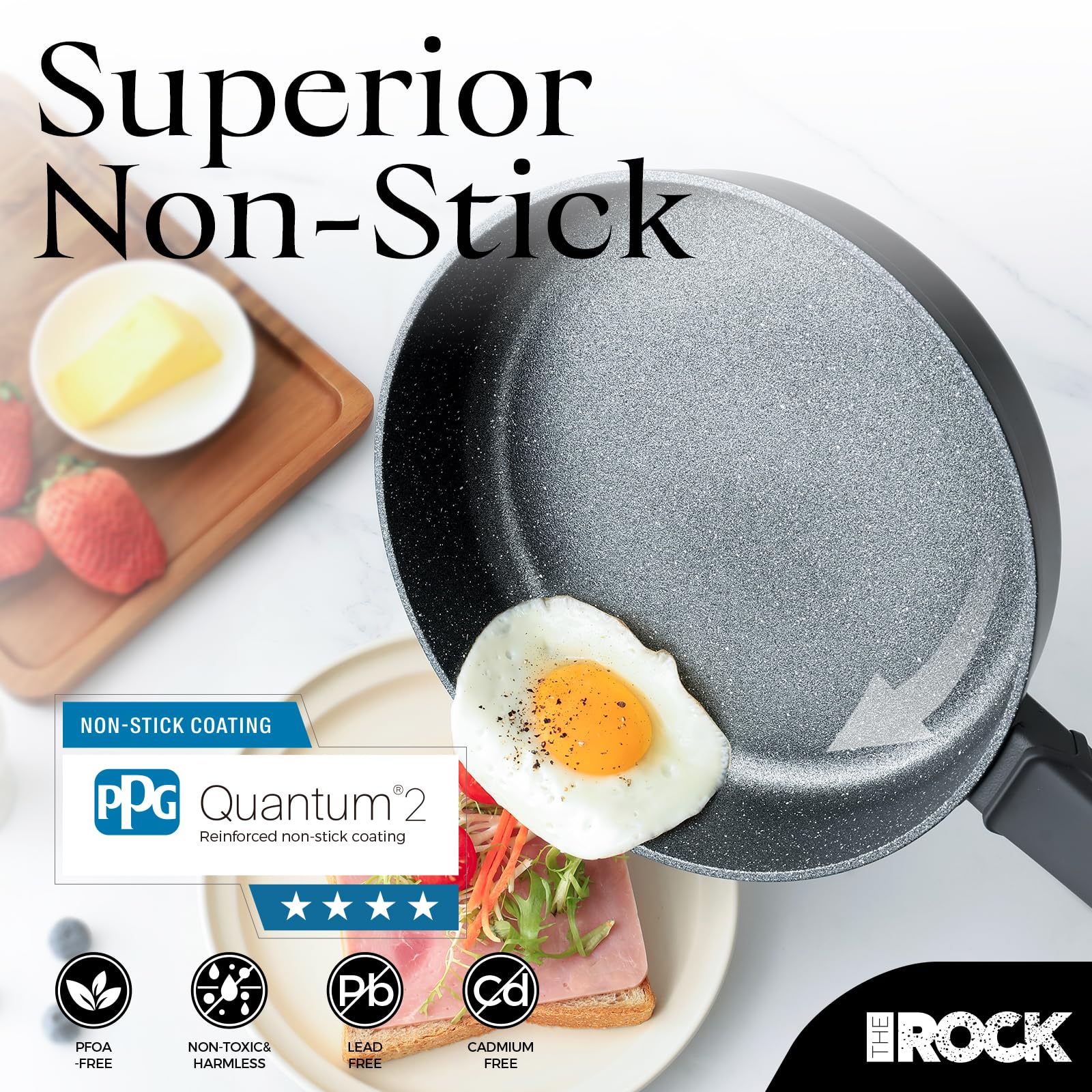 THE ROCK SOHO 11-Inch Non Stick Frying Pan with Lid – Nothing Sticks, Never Warps, Lasts Longer, Healthy Skillet with Heat-Resistant Handle, PFOA Free, Dishwasher Safe, Black