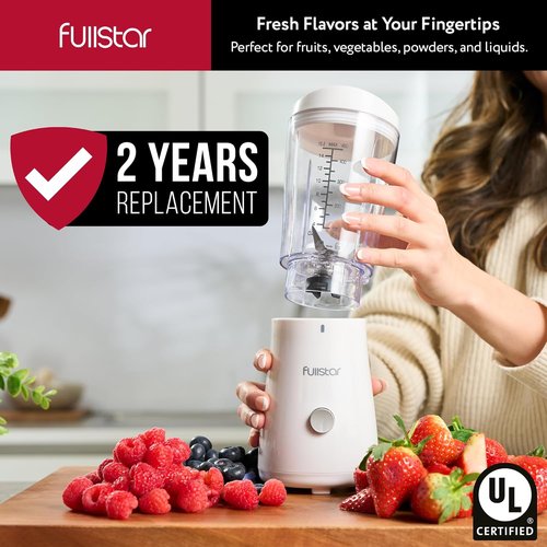 Fullstar Portable Blender - 15 oz Mini Personal Travel Blender for Smoothies & Shakes | Compact Design (White)