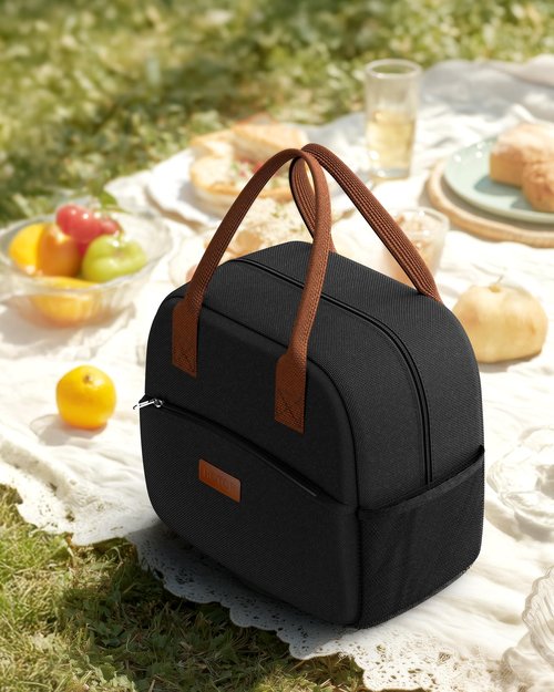 HOTOR Lunch Bag for Women & Men - Wear-Resistant Insulated Lunch Box with Large Capacity, Multi-Functional Cooler Bag for Office, Picnic, Black, 12L, 12.20" x 6.30" x 10.20"