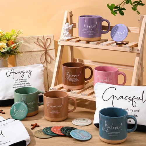 36 Pcs Inspirational Christian Gift Bulk for Women 13 oz Ceramics Bible Verse Coffee Mugs Religious Makeup Bags Compact Mirrors Party Favors for Female Friend Mom Wife Employee Appreciation(Colorful)