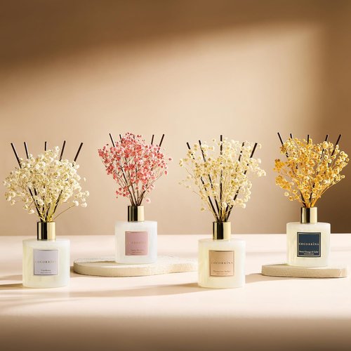 Cocorrína Premium Reed Diffuser Set - Sandalwood Rose with Preserved Baby's Breath | 6.7oz Home Décor Fragrance Oil