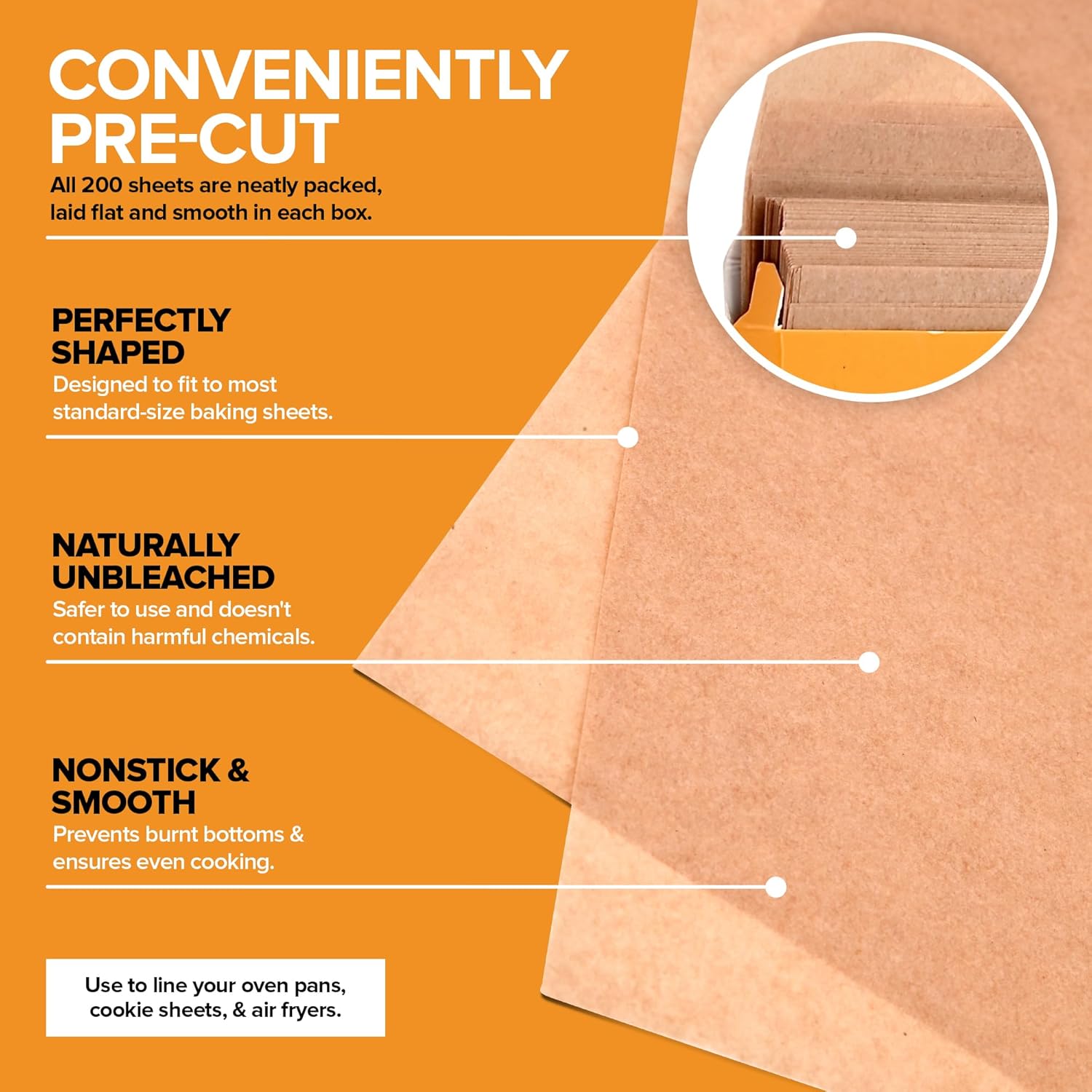 Stock Your Home Unbleached Parchment Paper Sheets - 200 Pre-Cut Baking Sheets (10.7”x13.75”)